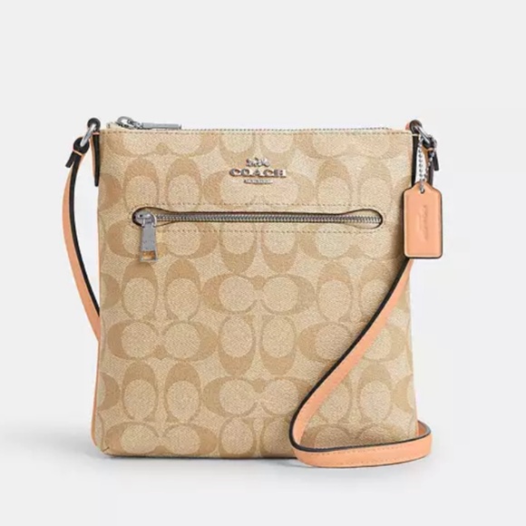 New🫶Coach Mini Rowan File Bag In Signature Canvas Tan/coral - Picture 1 of 4